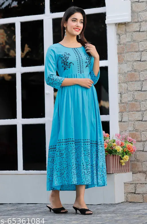 Cotton Straight-cut Anarkali kurtis | Embroidered designer wear for women & girls | Traditional festive attire from India