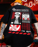 Black cotton blend oversized Naruto graphic printed men's T-shirt, perfect for anime fans and everyday wear. XS to XXXL sizes available