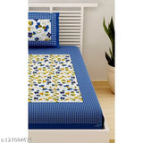Blue 100% cotton Jaipuri single bedsheet with pillow cover, floral design for summer, ideal for adults