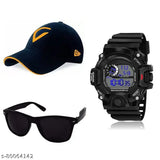 Cotton baseball cap and multi-functional digital sports watch combo pack of 3 for boys and men, India origin