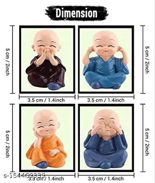 Brightly colored Morater figurines, 4 in a set, each with distinct facial expressions. 10cm height, not to scale