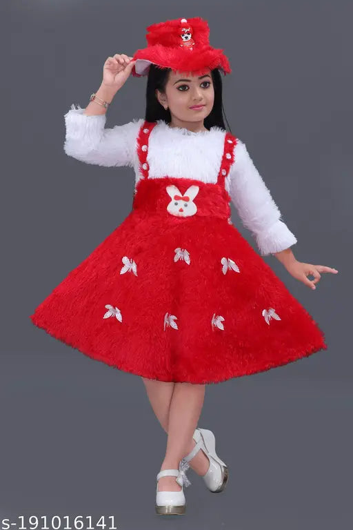 Wool three-quarter sleeve printed net winter frock for kids (0-10 years), made with premium Indian fabric
