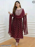 Maroon Chanderi Silk three-quarter sleeve Dibbi, Zari woven with intricate detail, India-made fashion piece for women (M: B38 L40 XL42 XXL44)