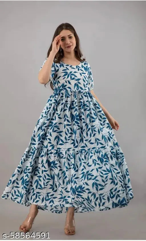Blue floral print chiffon kurta