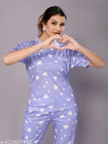 Divine alluring women's printed net pyjamas in polycotton, three-quarter sleeves