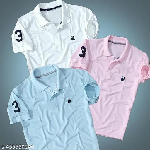 Blissbell men's polycotton striped half sleeves polo neck t-shirt, pack of 3 in regular fit - Indian made casual wear for summer