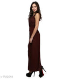 Dark brown georgette lace layered maxi jumpsuit for women, solid net design - party wear gown dress