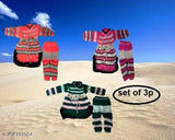 Colorblocked wool winter frock set (3p), suitable for 0-1 years, featuring long sleeves, India origin