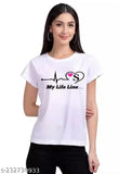 Polyester short-sleeve women's t-shirt, printed 'My Life Line', size S (34in chest, 23in length), Indian origin