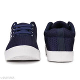 Navy blue running shoe with white sole and laces