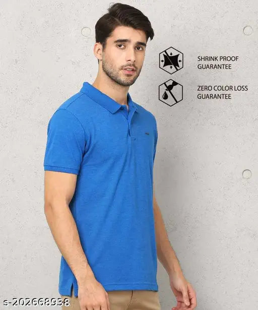 Sky Blue cotton blend men's polo t-shirt, short sleeves, solid design, perfect for casual wear
