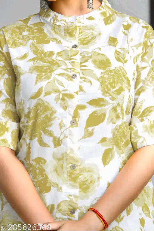 Cotton blend women's straight kurta with digital flower print, pack of 1 - Rayon cotton printed kurti for women