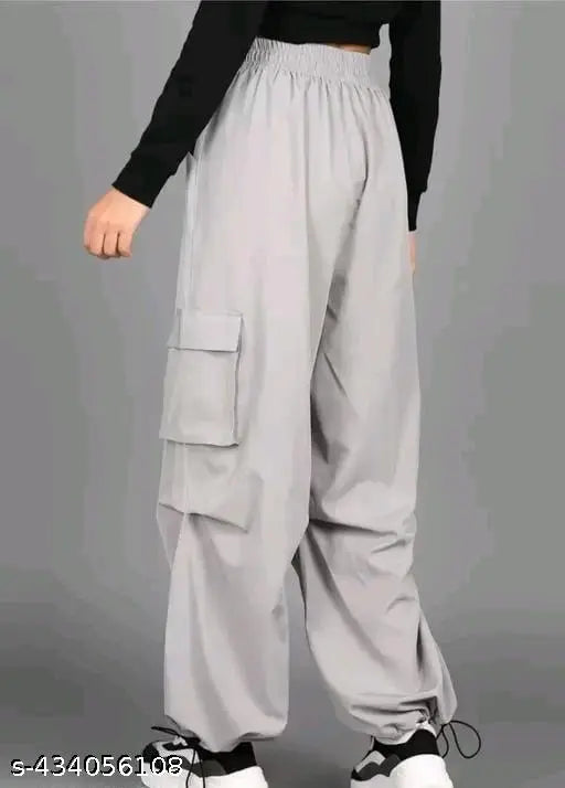 Grey cargo pants with multiple pockets