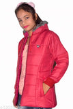 Red padded children's jacket, hooded with fur trim
