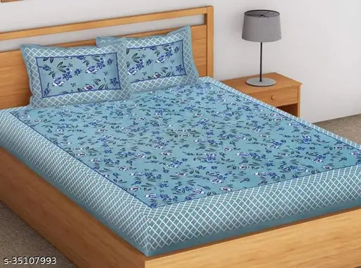 Cotton superfine flat sheets, Graceful Bedsheets for double queen bed with 2 pillow covers, made in India