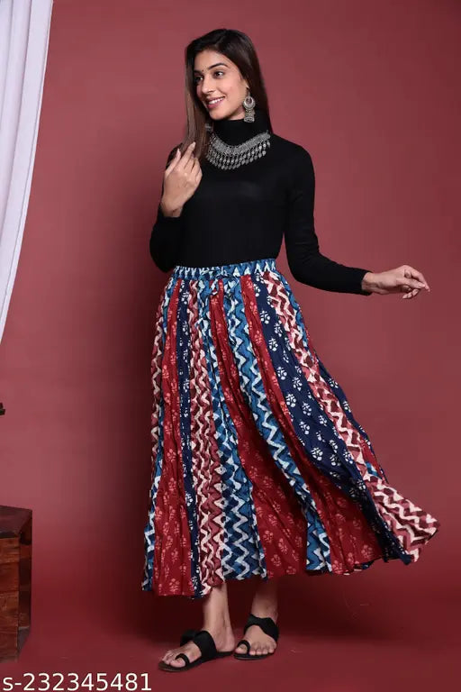 Multi-colored cotton printed skirt