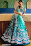 White and gold art silk lehenga choli set with floral applique for bridal wedding, semi-stitched (waist 44in, length 42in, dupatta 2.2in)