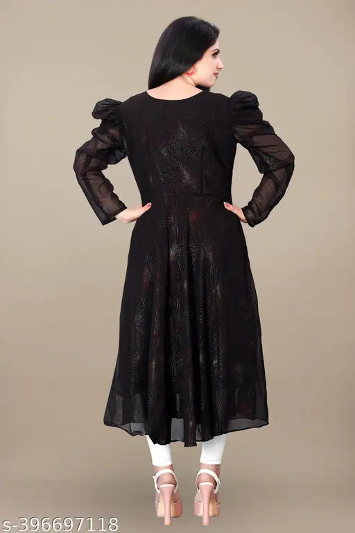 Trendy Georgette Cotton Kurti and Dupatta, three-quarter sleeves with printed design. Indian fashion wear for women, sizes M-XXXL. Long sleeve Solid Georgette Rinkal Paper Kurti also available