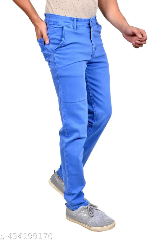 Solid stretchable denim jeans for men, mid-rise and regular fit, made with silky fabric, pre-washed for best fit, pack of 1. Sizes available: 28, 30, 32, 34, 36, 38, 40, India origin