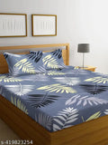White botanical 200 TC cotton bedsheet with 2 king-size pillow covers, wrinkle-free & breathable for summer