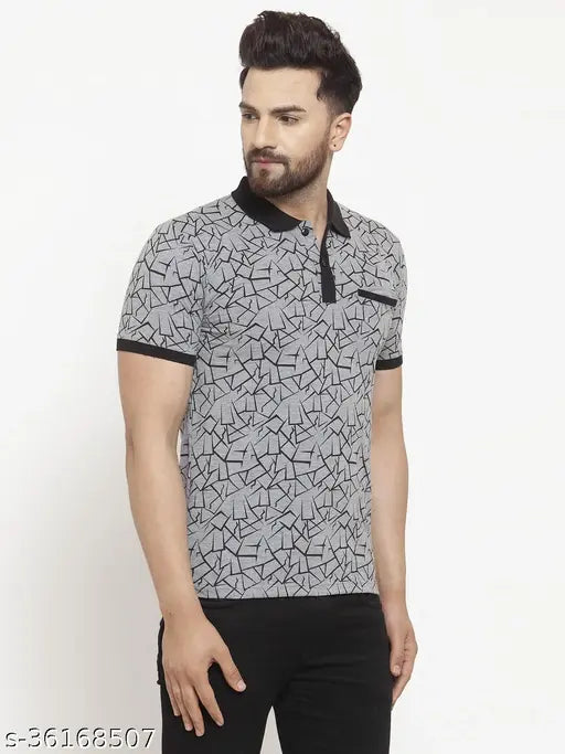 Grey cotton Wild West polo printed half-sleeve t-shirt, stylish and trendy men's fashion for casual wear or parties