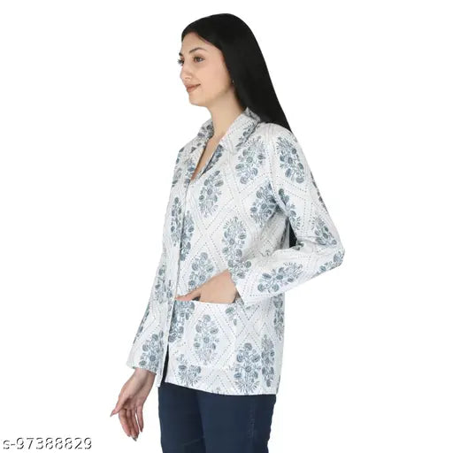 Cotton floral print Charvi summer coat, versatile and sun protective for ladies. Ideal for driving, travel, or hot summers
