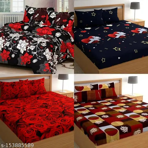 Skroverseas Superfine Quality Bedsheets Combo pack of 4 King Size Bedsheets with 8 pillow covers