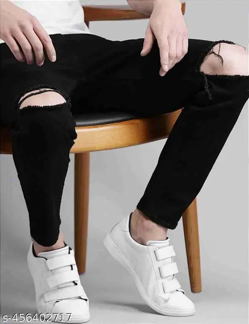 Solid cotton credit fabric edgy knee-cut dress with black jeans, stretchable and slim fit. Perfect for adding an edge to your look. India origin
