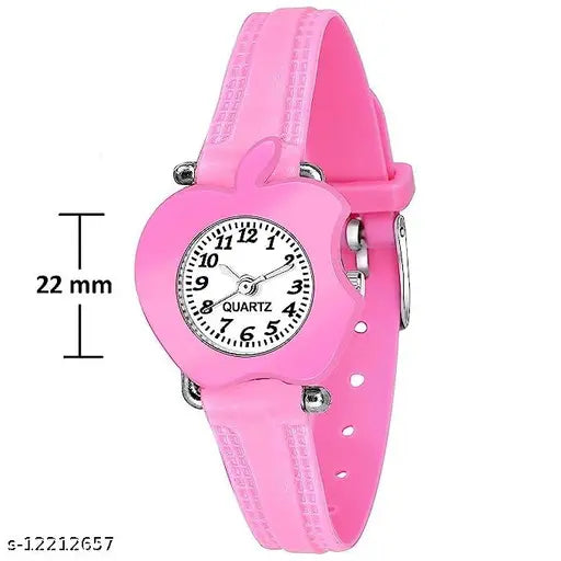 Pink plastic watch with pink strap, digital display showing time, and a small button on the side