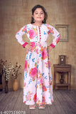 Printed net Aaliya_georgette gown, long sleeves on mannequin, Indian handloom women's evening wear