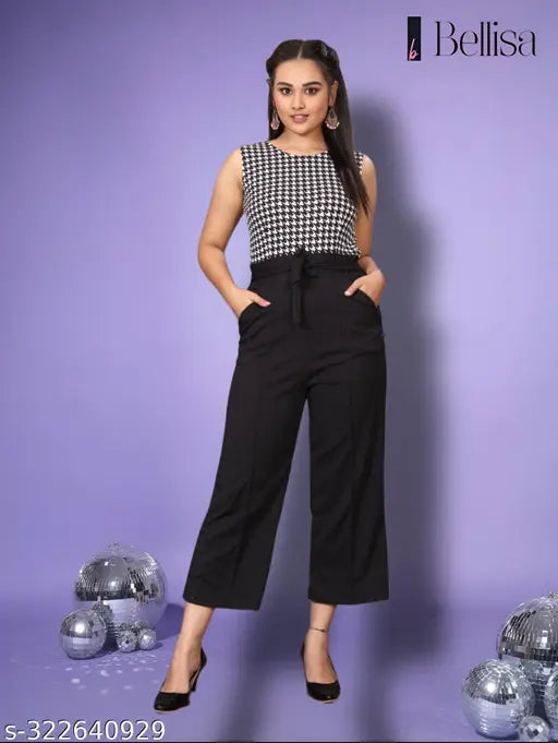 Comfy black Lycra sleeveless jumpsuit, stylish party wear for women & girls (India)