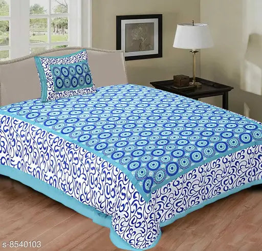 Jaipuri printed pure cotton single bedsheets, 160 thread count, India-made bedding for single size mattresses (90x60), includes one pillowcase (27x17)