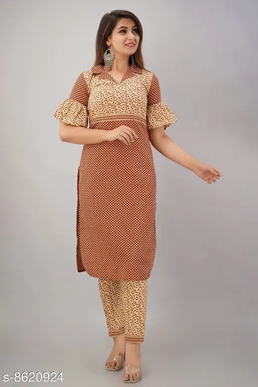 Beautiful women's cotton Cambric kurta sets with printed net bottomwear, short sleeves, single size options M, L, XL, XXL (India origin)