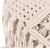 Trendy womens slingbag, large white crochet bag with tassel handles