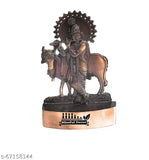 Copper-plated Krishna with Cow statues, small metal figurine for car dashboard or home decor, antique finish, Indian handicraft