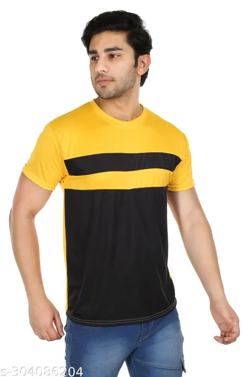 Multicolor polyester round neck half sleeve strip t-shirt set for men (S-XXL), assorted colors, breathable, everyday wear, India origin