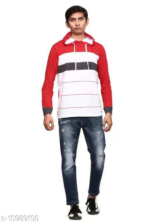 Gentino striped cotton blend hoodie for men, long sleeve print net top in size [size]