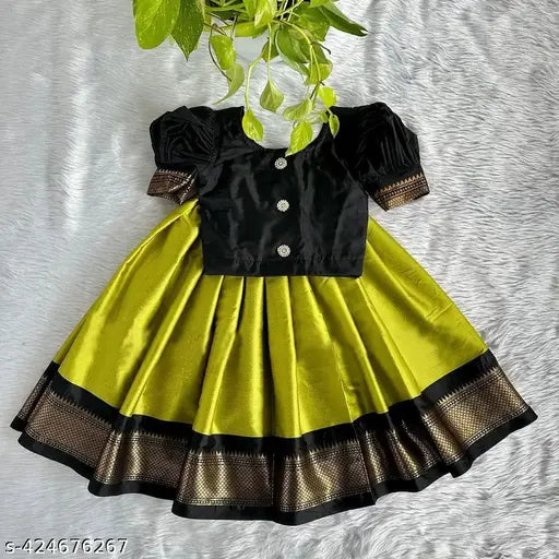 Art Silk lehenga choli and dupatta set for girls, self-design with parrot motif, Indian ethnic wear for ages 18 months to 8 years