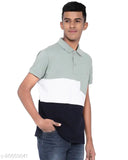 Classy cotton blend colorblocked short-sleeve men's t-shirt, fashionable half sleeve polo neck with pocket