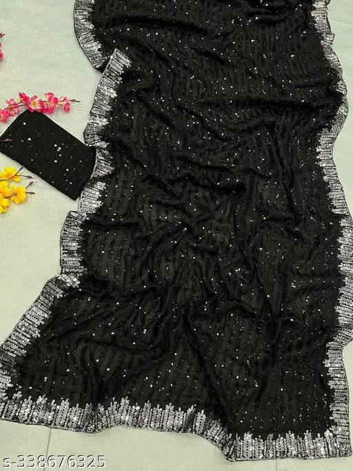 Black Georgette saree with sequin detailing, concept-based design