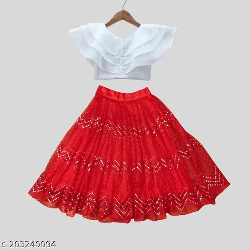 Organza and net kids' lehenga choli by Harsh Fab, embellished, sleeveless, size 2-3 years (waist 21in, length 19in)