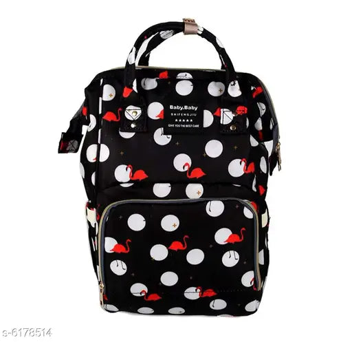 Black Flamingo printed Oxford fabric maternity backpack with 1 compartment, free size (41cm x 18cm)