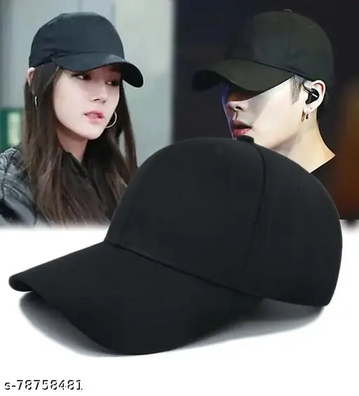 Black cotton baseball cap with adjustable strap, girls stylish cute summer cap