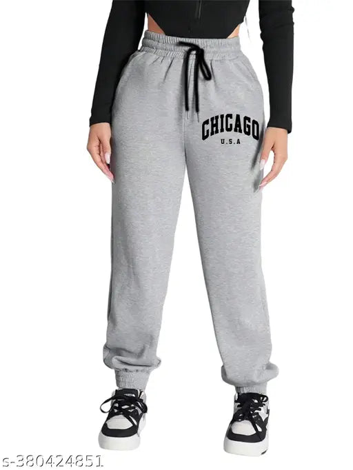 Grey abstract print joggers for women