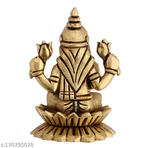 Gold brass sitting Lakshmi statue, Indian handmade decor item for home or office, enhances decor and provides a peaceful vibe