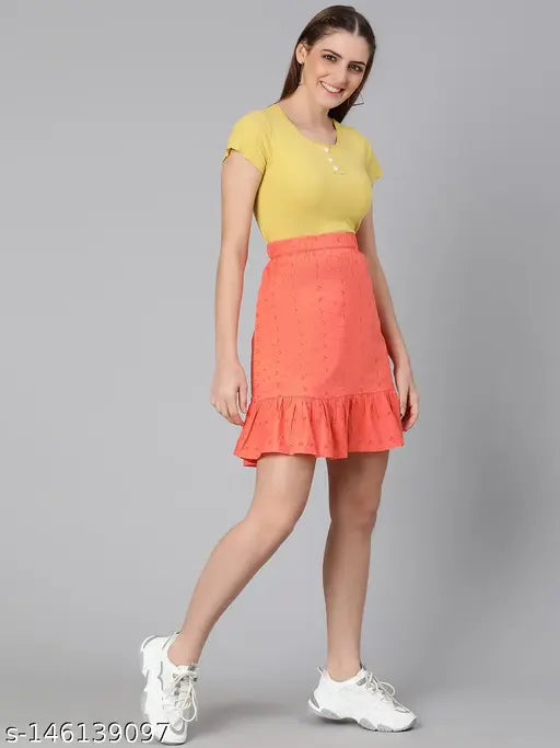 Women's cotton skirt, solid orange color