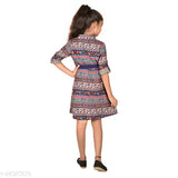 Black and blue patterned cotton girls shirt dress