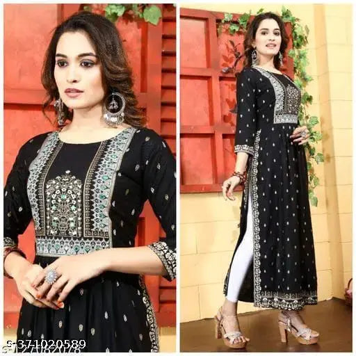 Women's rayon three-quarter sleeve printed kurti, single size S (36in bust, 42in length), Indian traditional wear
