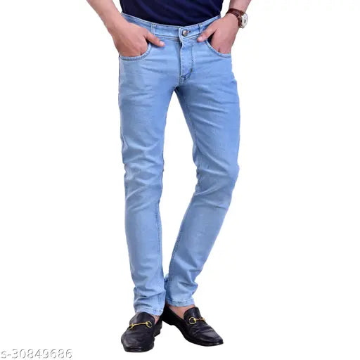 Light blue denim, men's trendy Trendz Hack slim jeans - solid pattern, size 34