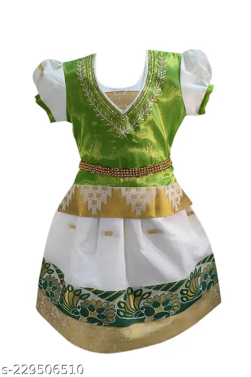 Traditional tissue lehenga choli set with gift for kids, embroidered design on cotton, ready-to-wear for festivals and gatherings, Indian origin
